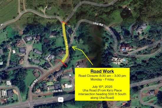 Lawai Drivers Alert, Road Closures and Delays Expected During Uha and Kauhale Road Resurfacing July 15-16