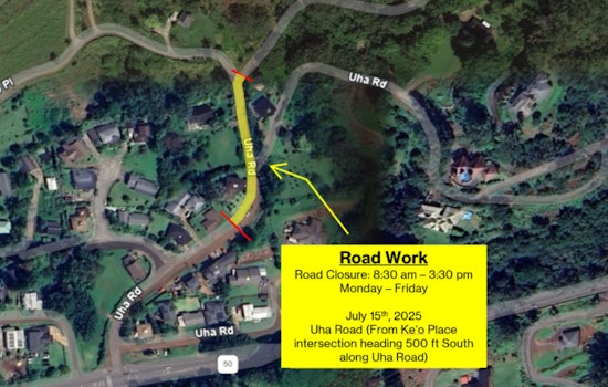 Lawai Drivers Alert, Road Closures and Delays Expected During Uha and Kauhale Road Resurfacing July 15-16