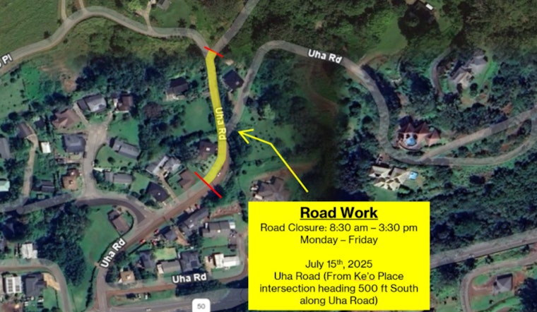 Lawai Drivers Alert, Road Closures and Delays Expected During Uha and Kauhale Road Resurfacing July 15-16