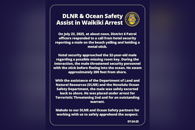 Man Arrested After Threatening Waikiki Hotel Security and Attempting Ocean Escape