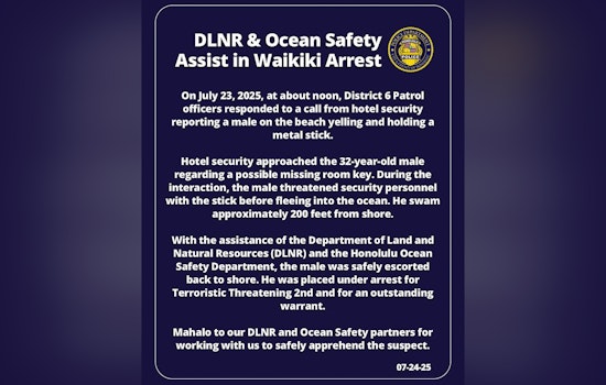Man Arrested After Threatening Waikiki Hotel Security and Attempting Ocean Escape