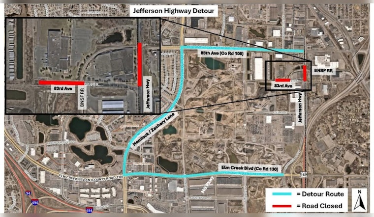 Maple Grove and Brooklyn Park Motorists Alert: Railroad Crossing Upgrades to Cause Weeklong Detours on 83rd Ave & Jefferson Hwy