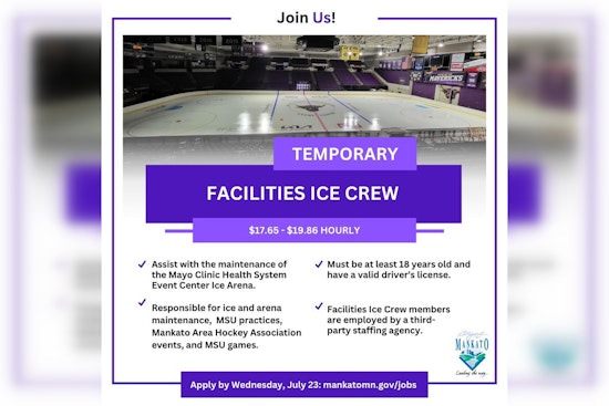 Mayo Clinic Health System Event Center in Mankato Hiring for Facilities Ice Crew