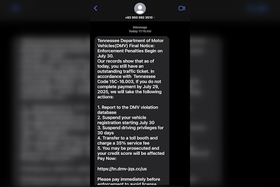 McNairy County Sheriff's Office Warns of Phishing Scam Posing as Tennessee DMV "Final Notice"
