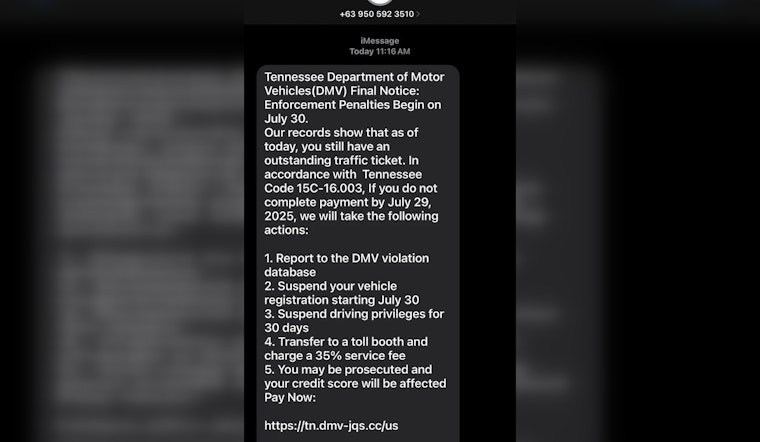 McNairy County Sheriff's Office Warns of Phishing Scam Posing as Tennessee DMV "Final Notice"