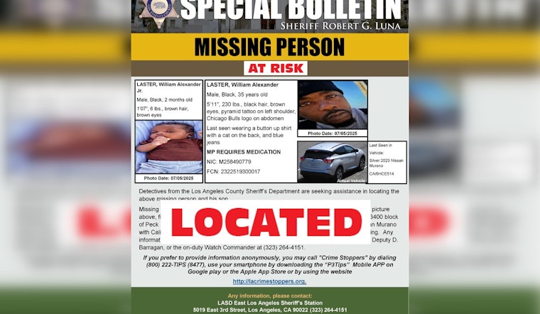 Missing Father and Infant Son Found Safe, LA County Sheriff Thanks Public and Personnel