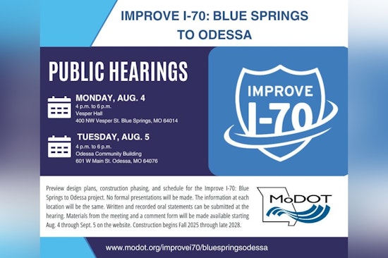 Missouri's Improve I-70 Project Moves Ahead with Public Hearings Scheduled in Blue Springs and Odessa