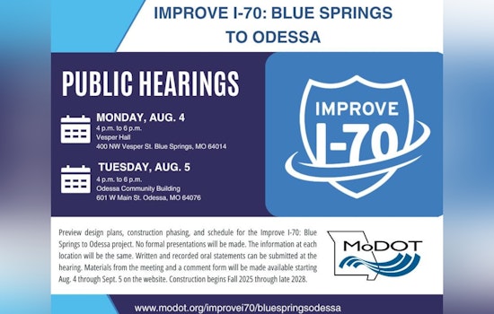 Missouri's Improve I-70 Project Moves Ahead with Public Hearings Scheduled in Blue Springs and Odessa