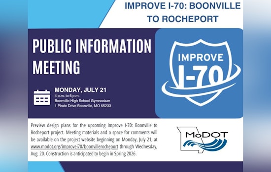 MoDOT to Host Improve I-70 Information Meeting in Boonville as Public Is Invited to Discuss Highway Upgrades