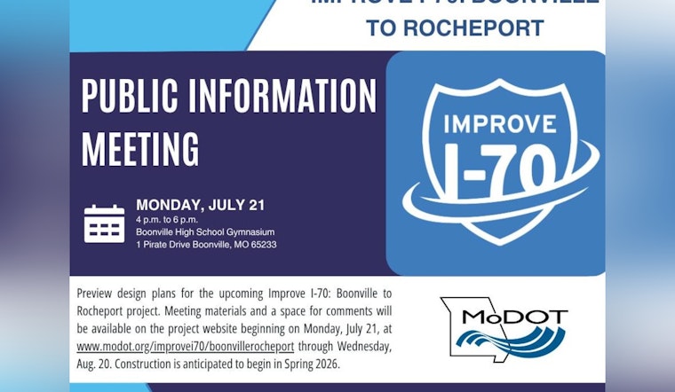 MoDOT to Host Improve I-70 Information Meeting in Boonville as Public Is Invited to Discuss Highway Upgrades