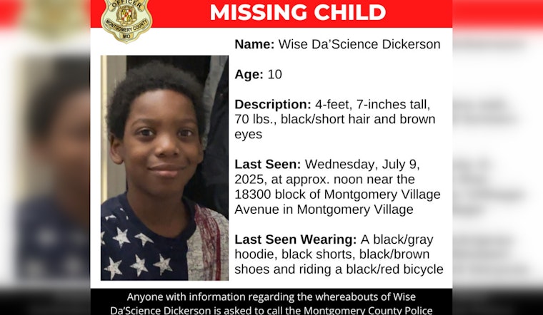 Montgomery Community Urged to Aid in Search for Missing 10-Year-Old Wise Da'Science Dickerson from Montgomery Village