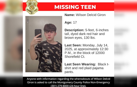 Montgomery County Police Seek Public Assistance in Locating Missing Teenager Wilson Delcid Giron