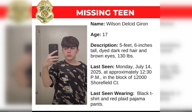 Montgomery County Police Seek Public Assistance in Locating Missing Teenager Wilson Delcid Giron