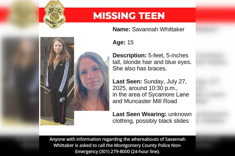 Montgomery County Police Seek Public's Aid in Locating Missing 15-Year-Old Savannah Whittaker