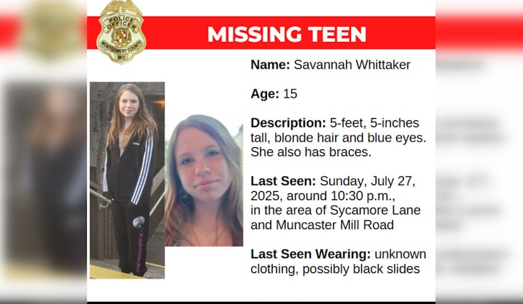 Montgomery County Police Seek Public's Aid in Locating Missing 15-Year-Old Savannah Whittaker