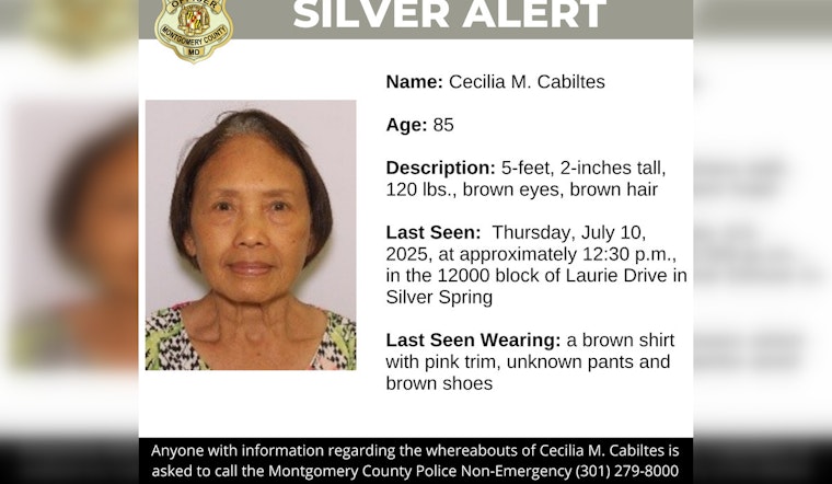 Montgomery County Police Seek Public's Aid in Locating Missing 85-Year-Old Cecilia M. Cabiltes