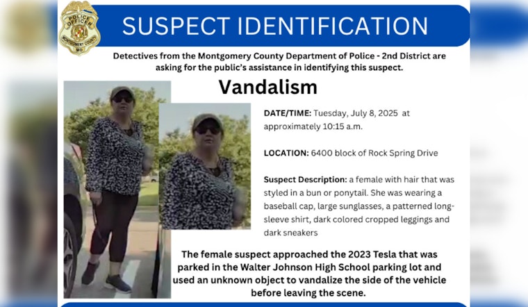 Montgomery County Police Seek Public's Help to Identify Suspect in Rock Spring Drive Vandalism Case