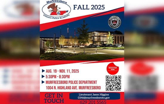 Murfreesboro Police Department Invites Residents to Join Fall 2025 Citizens Police Academy for Up-Close Law Enforcement Experience