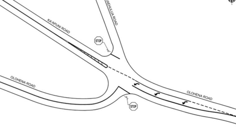 New Traffic Flow at Olohena and Ka‘apuni Road Intersection in Kapa‘a to See Changes Starting August 4