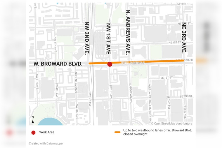 Overnight Water Main Repair to Impact Traffic in Downtown Fort Lauderdale