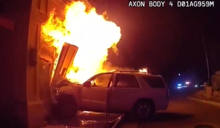 SUV Crash Sparks Inferno and Explosion on Herriman Street, Authorities Probe Red Light Violation