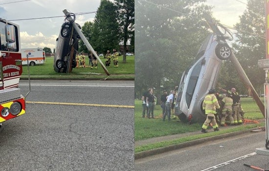 SUV Defies Gravity, Clings to Utility Pole After Murfreesboro Crash, Driver Rescued and in Stable Condition