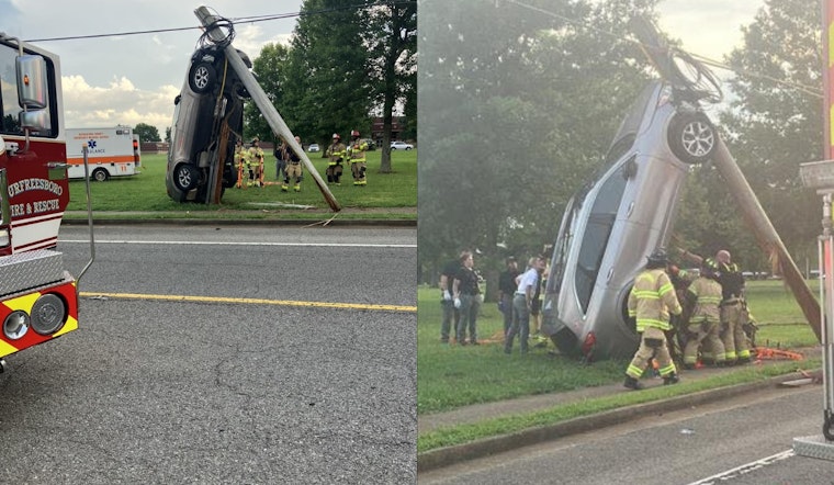 SUV Defies Gravity, Clings to Utility Pole After Murfreesboro Crash, Driver Rescued and in Stable Condition