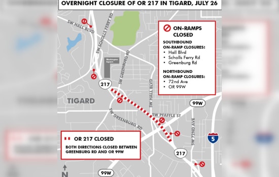 Tigard Alert, OR 217 to Undergo Full Weekend Closure for Pedestrian Bridge Removal