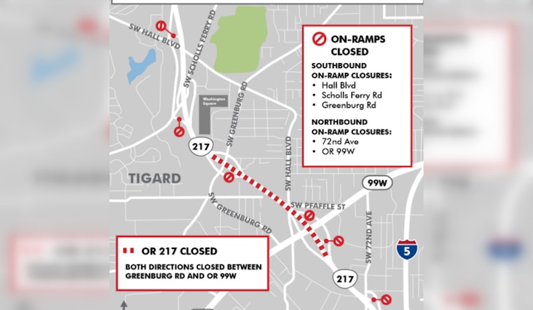 Tigard Alert, OR 217 to Undergo Full Weekend Closure for Pedestrian Bridge Removal