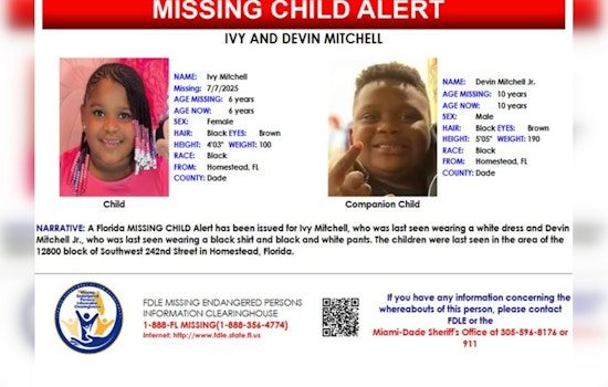 Urgent Search for Missing Siblings in Homestead, Community and Law Enforcement Seek 10-Year-Old Devin and 6-Year-Old Ivy Mitchell