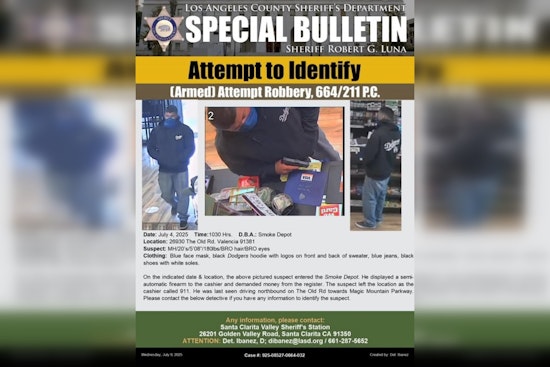 Valencia Smoke Shop Robbery Suspect Sought, Santa Clarita Valley Sheriff Calls for Community Help