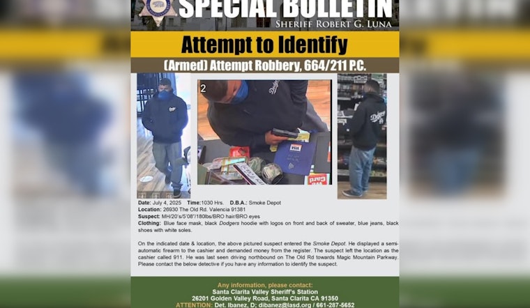 Valencia Smoke Shop Robbery Suspect Sought, Santa Clarita Valley Sheriff Calls for Community Help