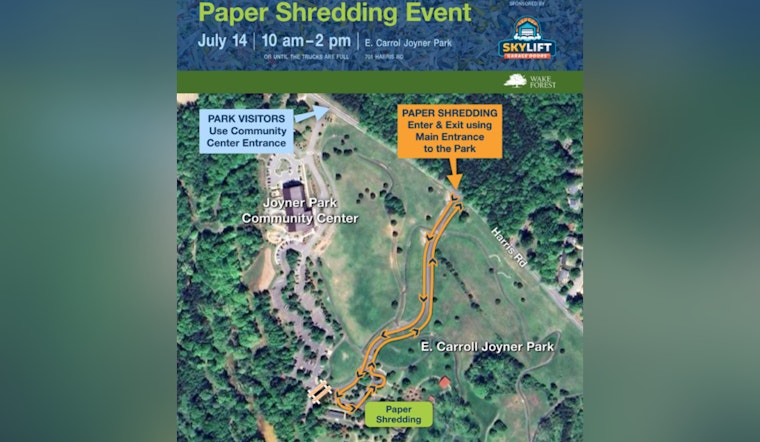 Wake Forest Offers Free Paper Shredding Event at Joyner Park on July 14 to Help Protect Privacy