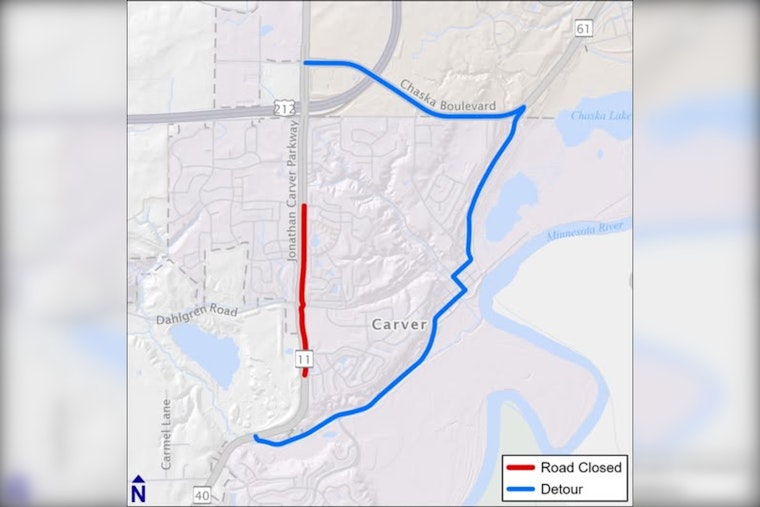 Weekend Roadwork on Jonathan Carver Parkway Leads to Temporary Closure in Carver County
