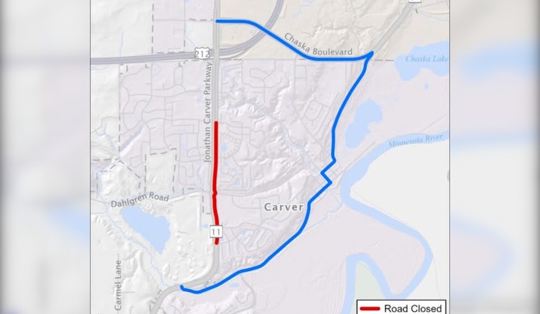Weekend Roadwork on Jonathan Carver Parkway Leads to Temporary Closure in Carver County