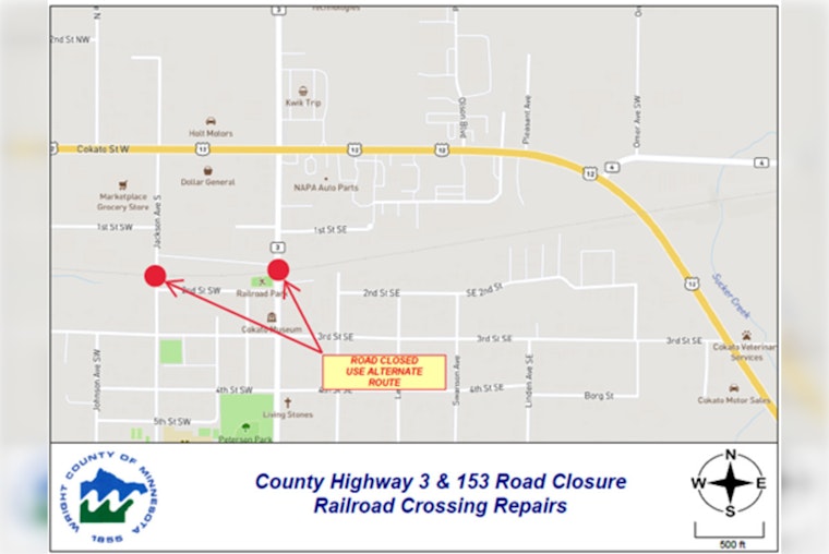 Wright County Announces Railway Maintenance: Hwy 3 and Hwy 153 Closures Start July 23rd