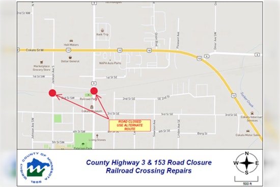 Wright County Announces Railway Maintenance: Hwy 3 and Hwy 153 Closures Start July 23rd