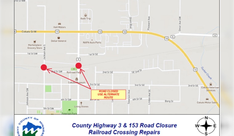 Wright County Announces Railway Maintenance: Hwy 3 and Hwy 153 Closures Start July 23rd