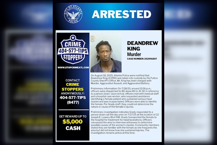 Atlanta Police Make Arrest in July Homicide, Deandrew King Charged with Murder and Assault