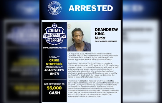 Atlanta Police Make Arrest in July Homicide, Deandrew King Charged with Murder and Assault