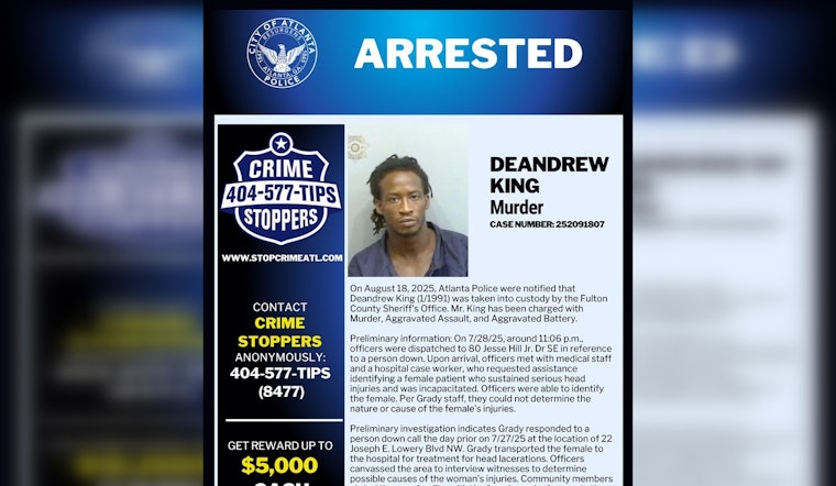 Atlanta Police Make Arrest in July Homicide, Deandrew King Charged with Murder and Assault