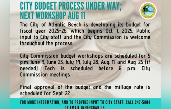 Atlantic Beach Seeks Resident Input for 2025-26 Fiscal Year Budget as Workshops Are Announced