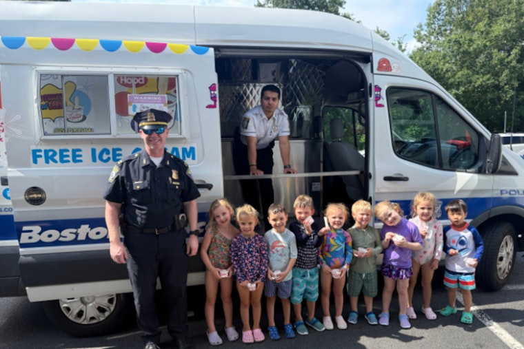 Boston Police Sweeten Community Relations with Ice Cream Truck Visit to Children's Happy Day Preschool