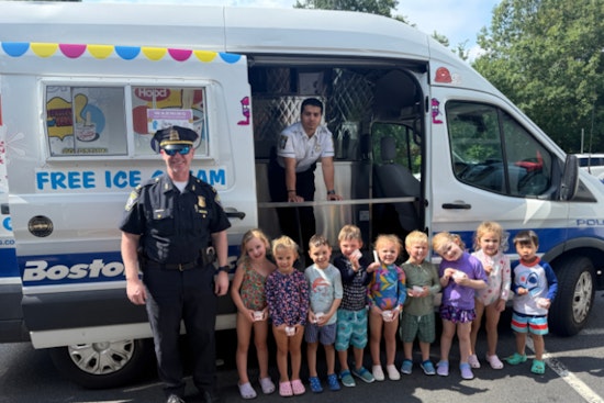 Boston Police Sweeten Community Relations with Ice Cream Truck Visit to Children's Happy Day Preschool