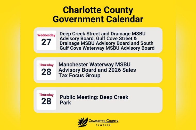 Charlotte County Residents Invited to Series of Upcoming Government Meetings on Infrastructure and Community Projects