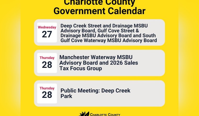 Charlotte County Residents Invited to Series of Upcoming Government Meetings on Infrastructure and Community Projects