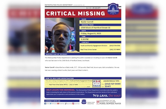 DC Police Seek Public's Help to Locate Missing 12-Year-Old Xavier Carroll in Southeast Washington