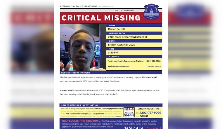 DC Police Seek Public's Help to Locate Missing 12-Year-Old Xavier Carroll in Southeast Washington