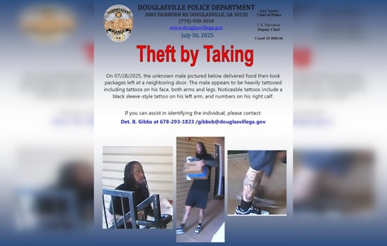 Douglasville Police Seek Public Help to Identify Tattooed Suspect in Package Theft
