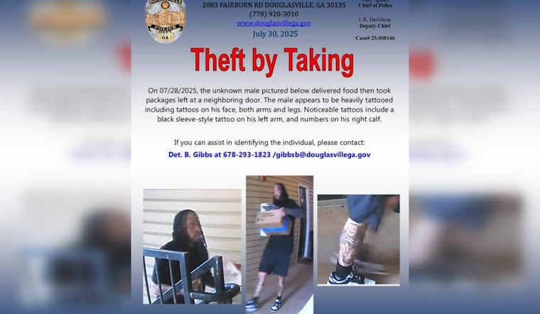 Douglasville Police Seek Public Help to Identify Tattooed Suspect in Package Theft
